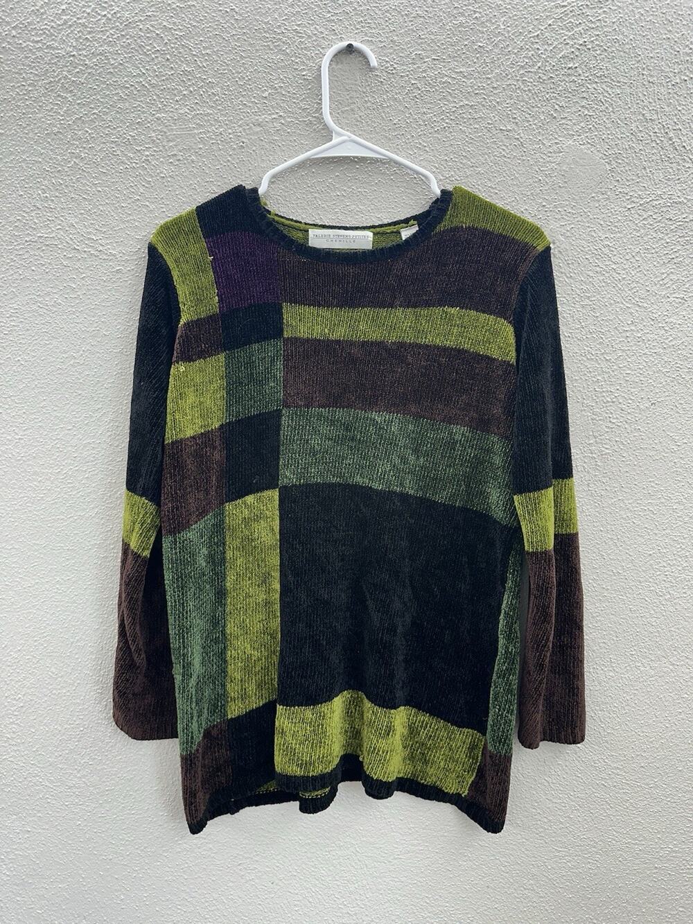 Valerie Stevens Womens Sweater Size Petite Small Chenille Long Sleeve Colorblock